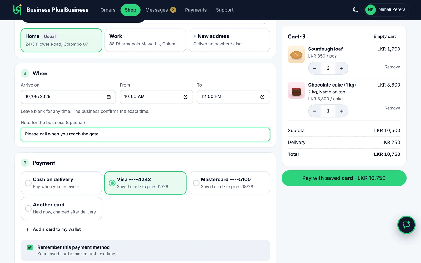 Payment choices at checkout on a computer