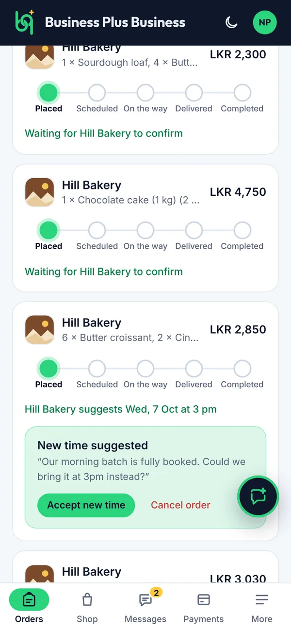 A new time suggested by the business on a phone