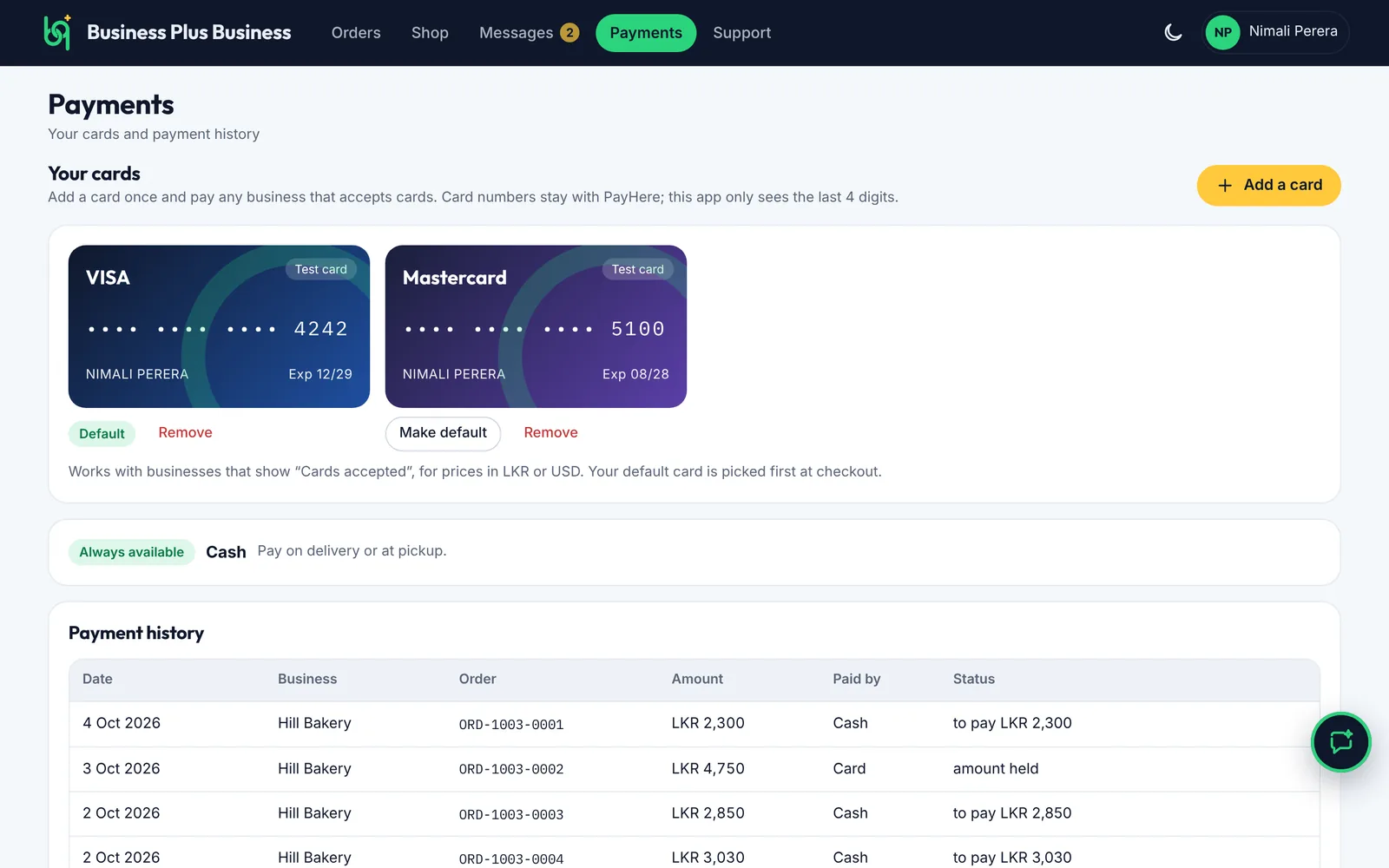 Your cards and payment history on a computer