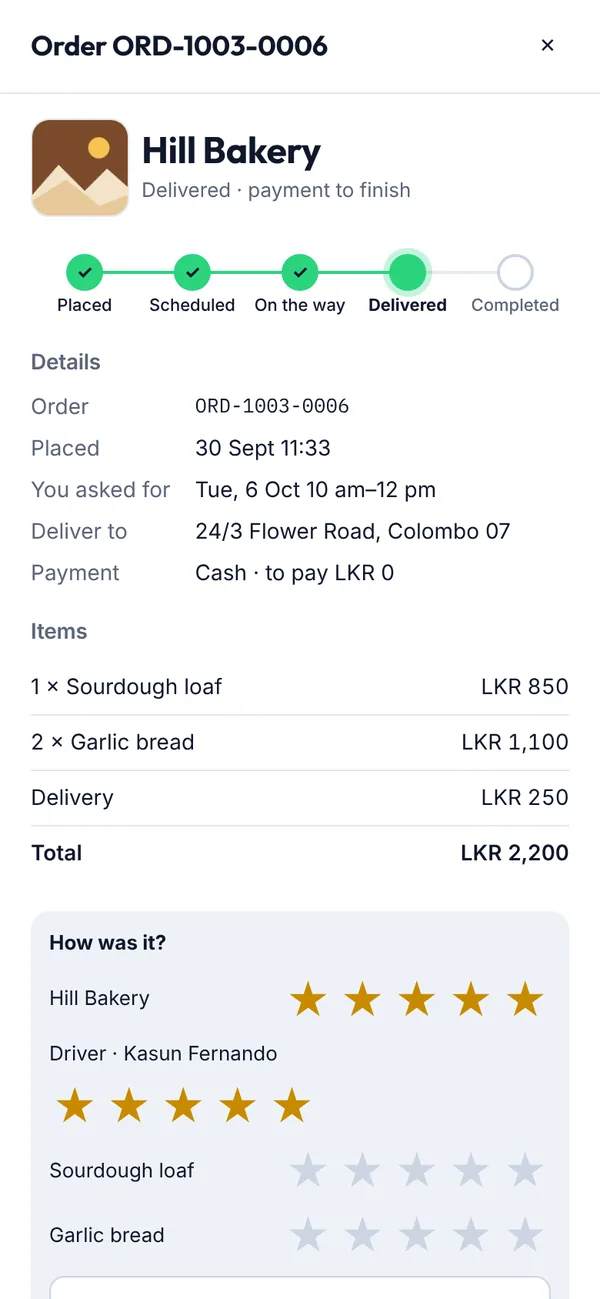 Rating an order on a phone
