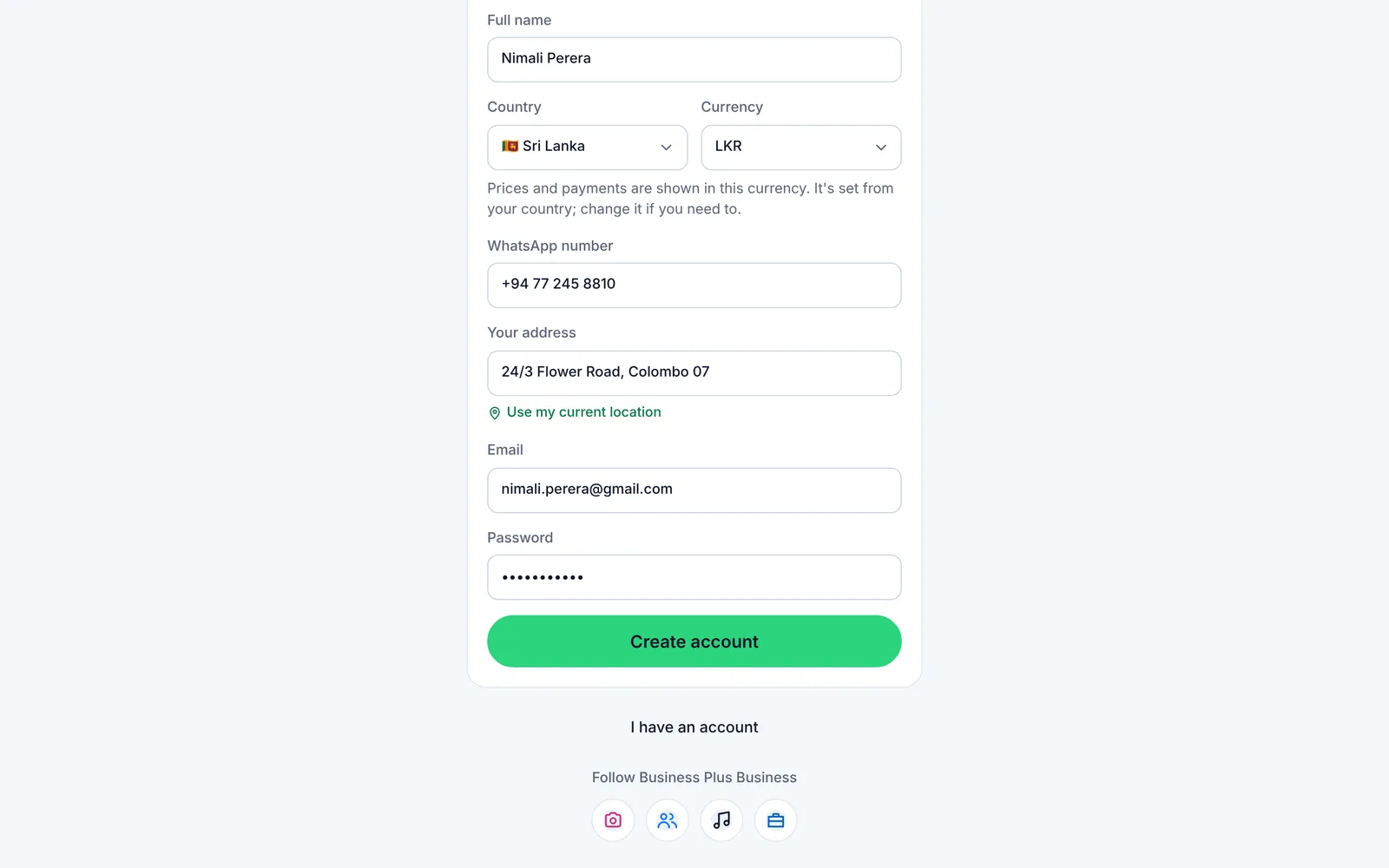 Create your account: address, email and password on a computer