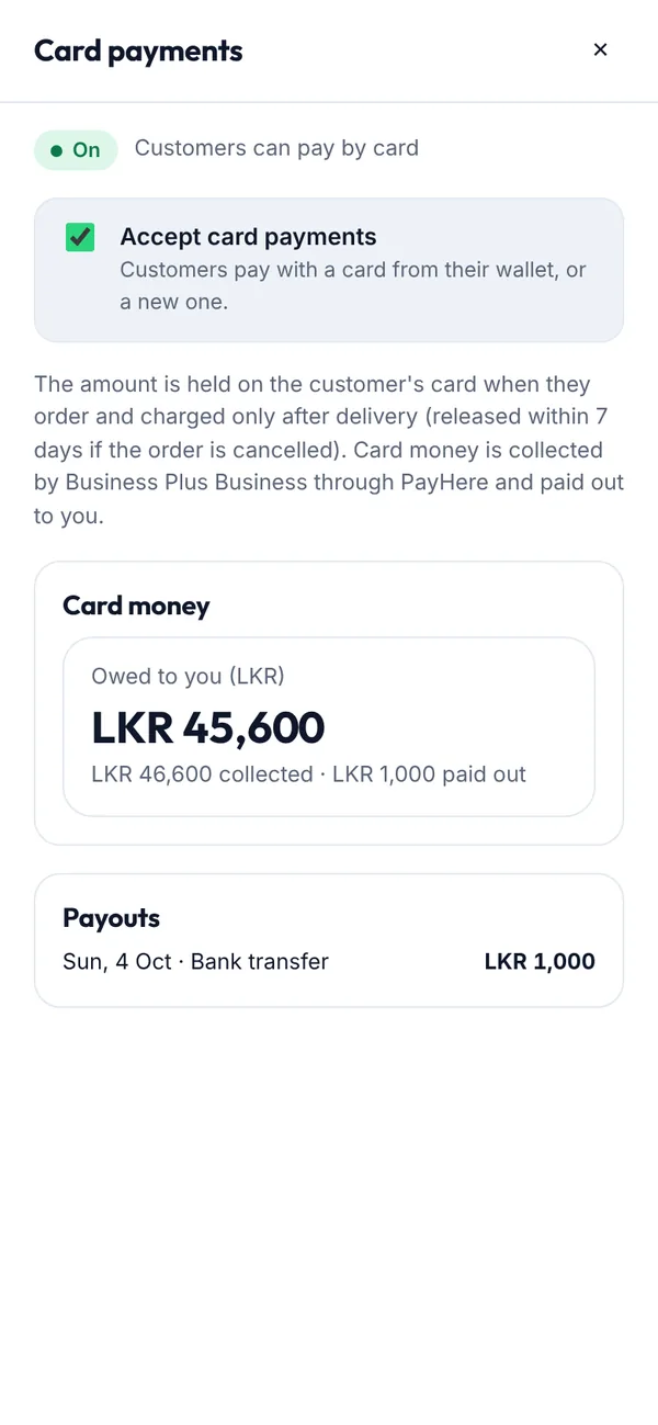 Card payments on a phone