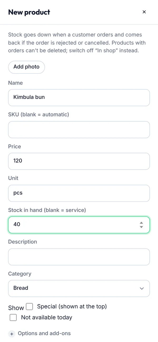 Adding a product on a phone