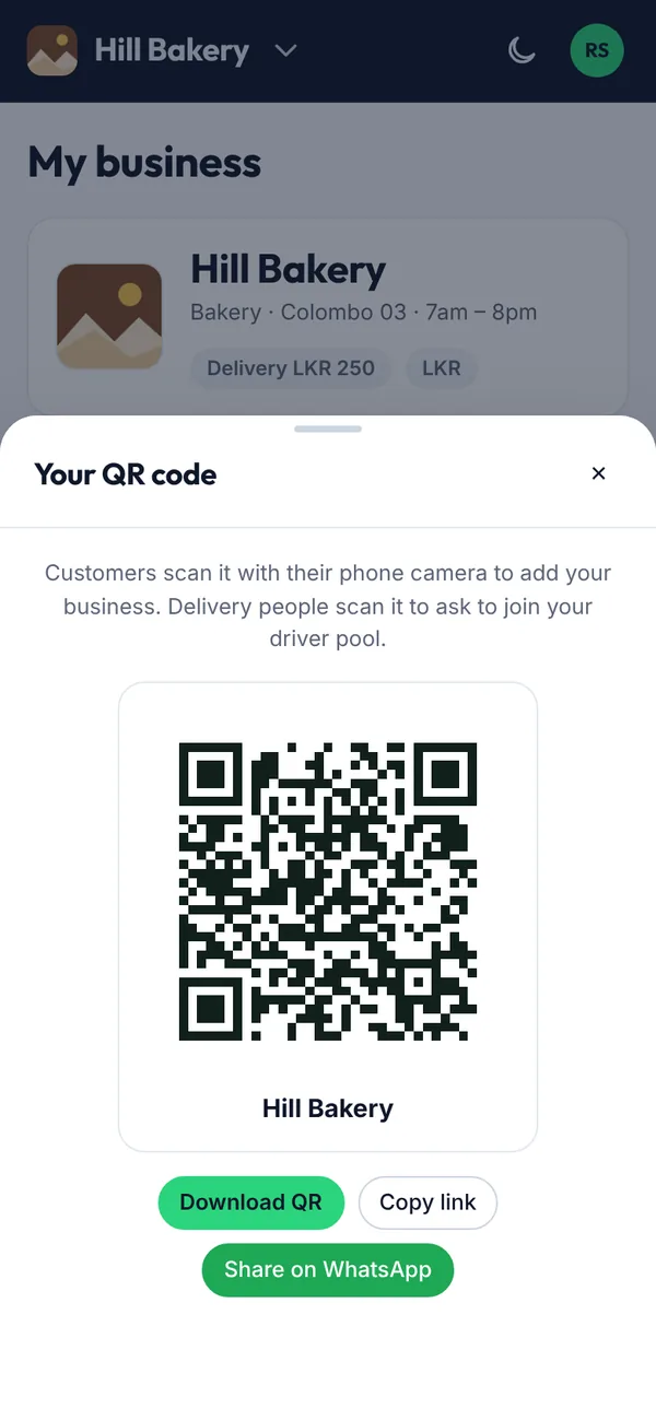 Your QR code on a phone
