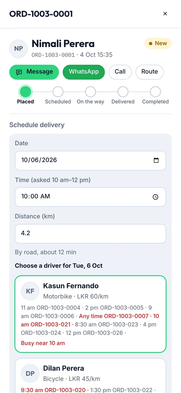 Scheduling a delivery on a phone