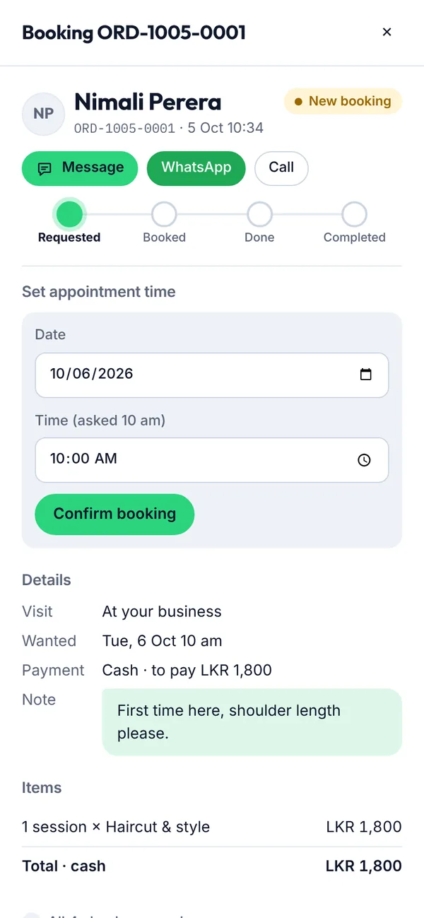 Bookings for a salon on a phone